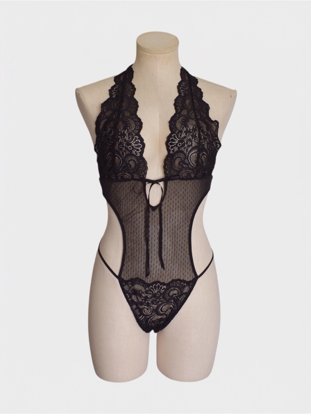 Victorias Secret Sheer Lace Halter Teddy Cutout Bodysuit